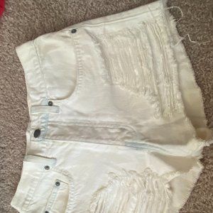 Carmar distressed white jean shorts